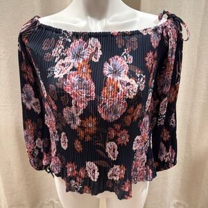 Gianni-Bini Ladies Navy Blue Floral  Blouse ~ LUSH Sz XS ~ Elastic Drop Shoulder